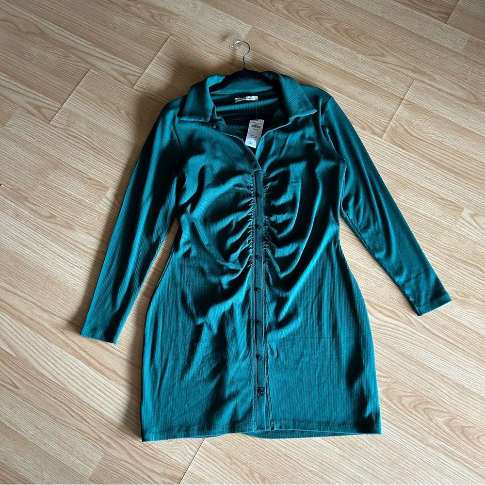 NWT Abercrombie & Fitch Forest Green Ribbed Buttoned Dress XLP